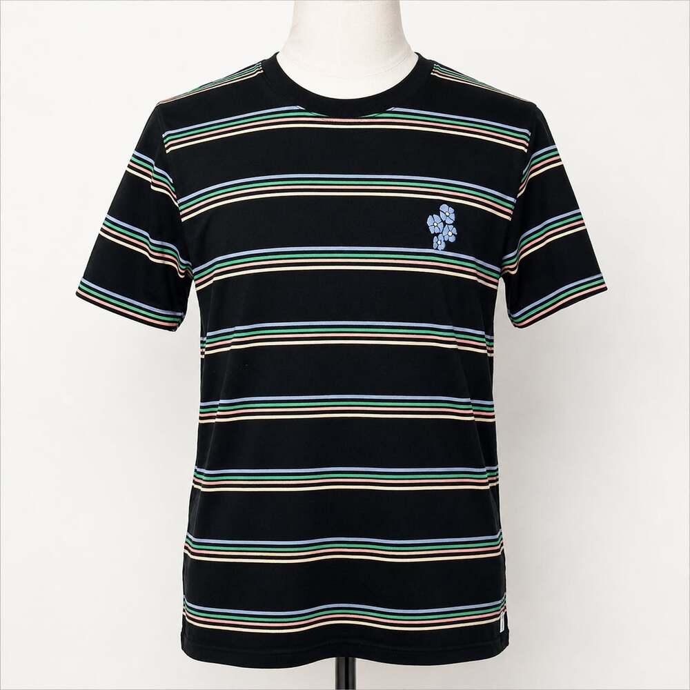 Banks Journal Mens Striped Organic Cotton T-Shirt with Embroidered Floral Detail